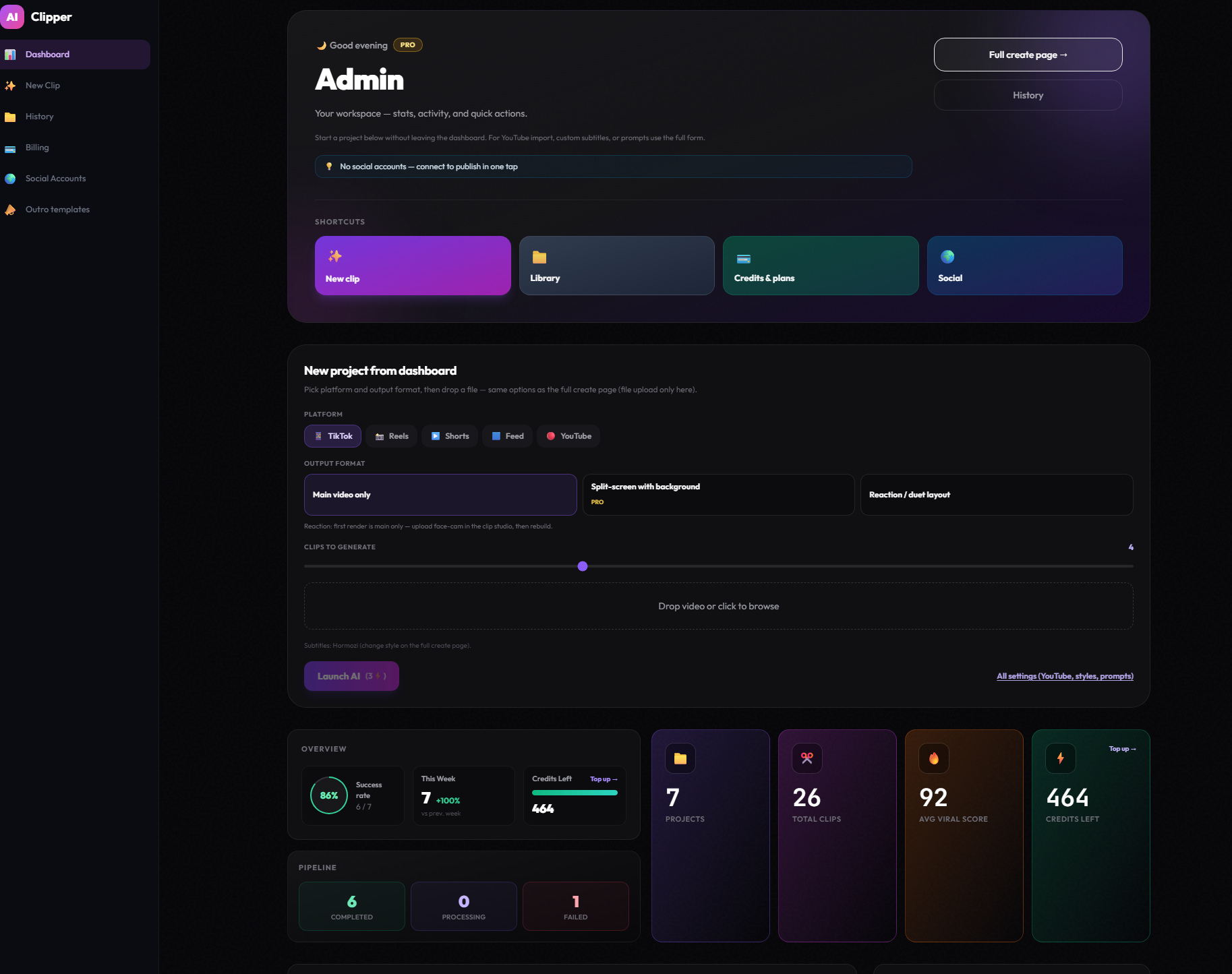 AI Video Clipper — SaaS-сервис для автоматической нарезки вирусных клипов из длинных видео