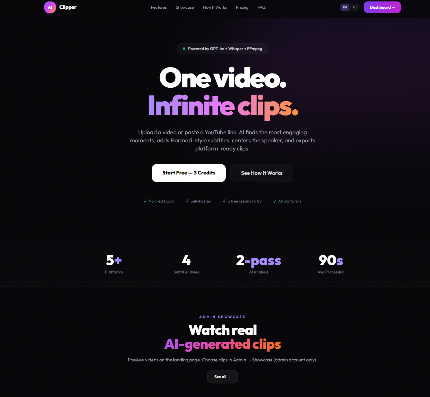 AI Video Clipper — SaaS-сервис для автоматической нарезки вирусных клипов из длинных видео